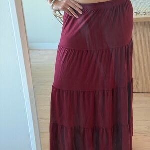 Boho Chic Burgundy Tiered Maxi Skirt